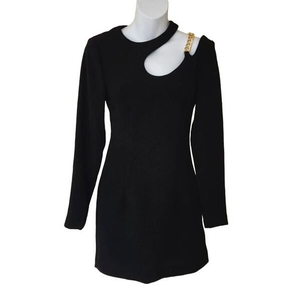 Zara Black Cut Out Gold Chain Mini Dress Size S - Picture 2 of 11
